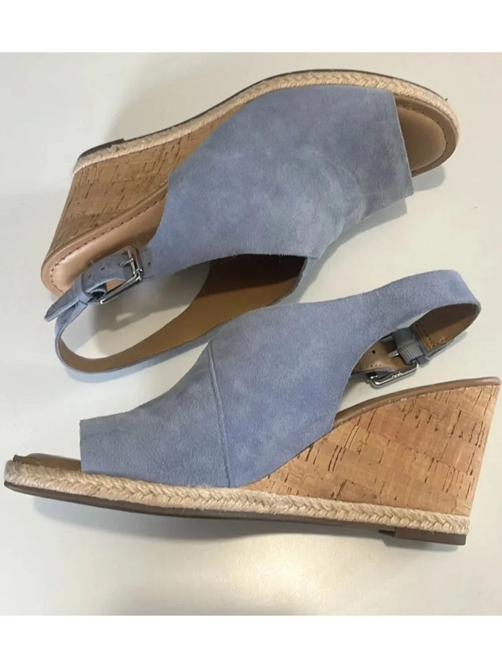 Franco Sarto Julien Women's Light Blue Suede 3” Cork Wedge Sandals size 6.5